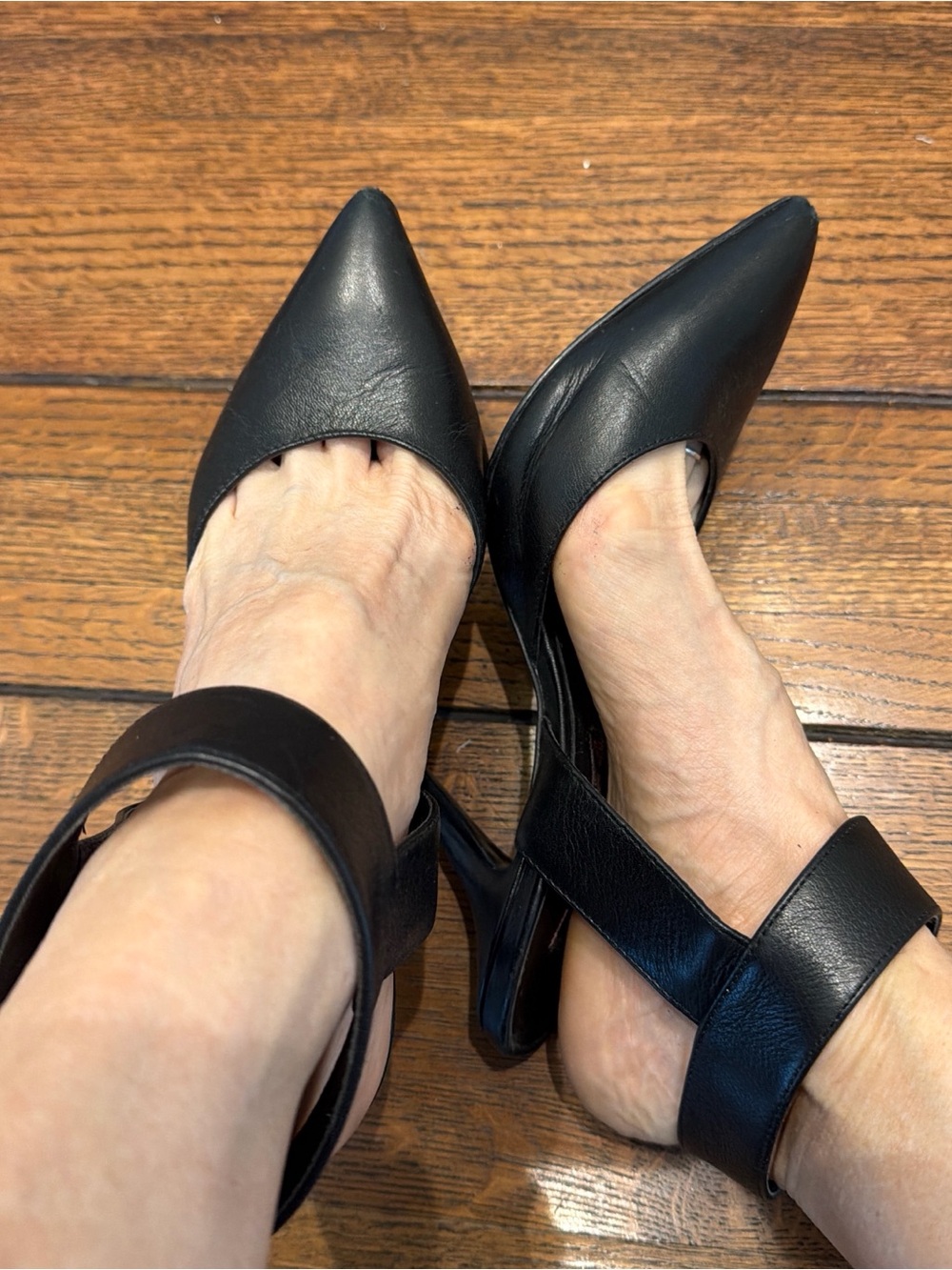 Steve Madden Black Pointed Slingback Heels with Ankle Strap